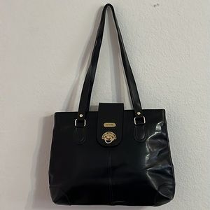Sachuen Tall Black Leather Tote Bag with Gold-Tone Hardware